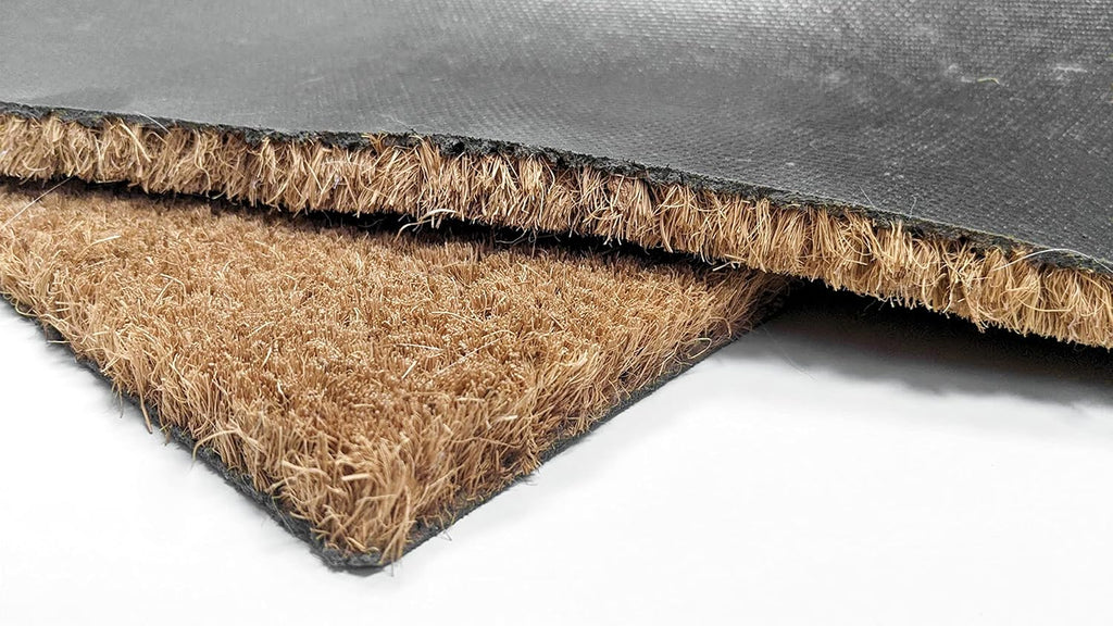 Personalized Split Monogram Coir Doormat 24x36 - Custom Front Door Mat | natural coconut husk, 3/4in thick, printed