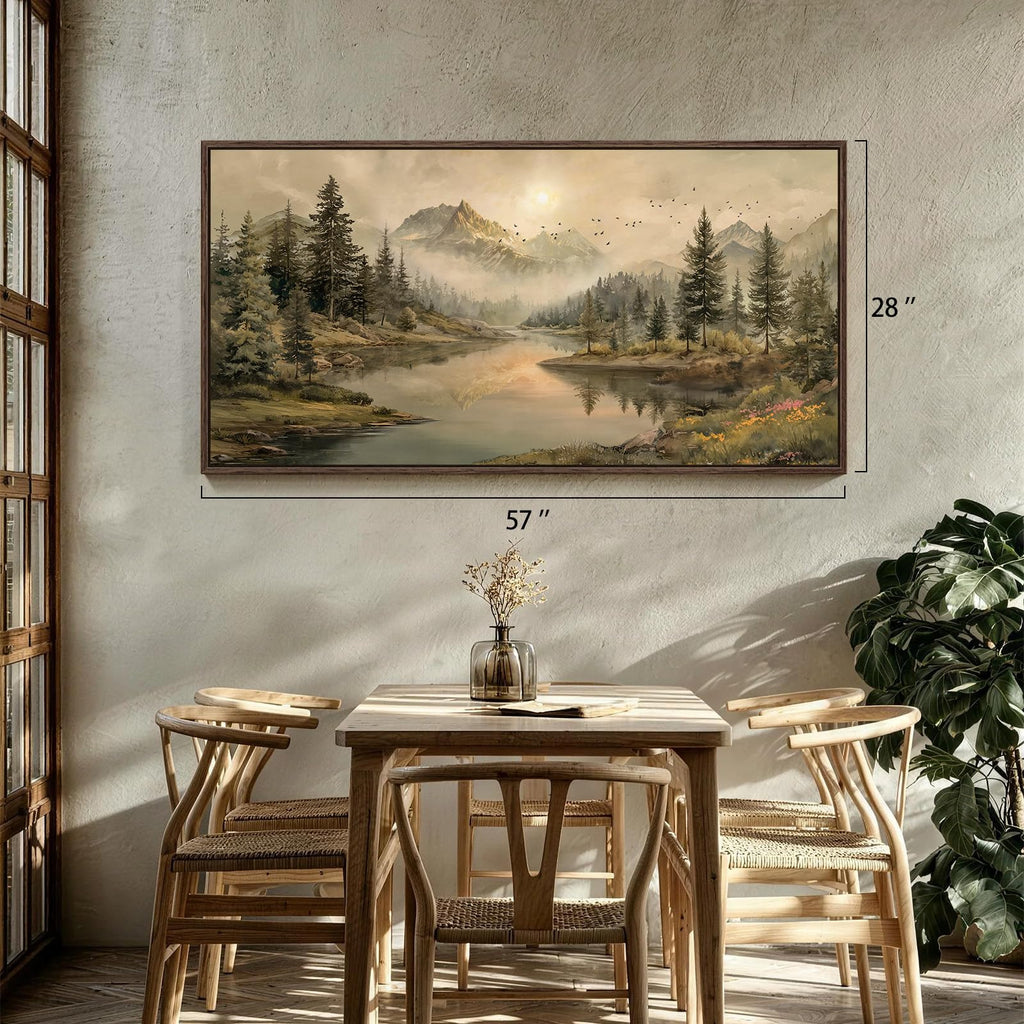 Extra Large Framed Landscape Mountain Wall Art, 28x57 Inch
