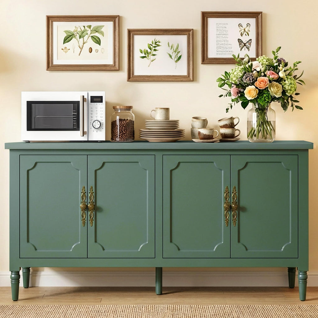 Buffet Cabinet with Storage, 59" Vintage Sideboard with Adjustable Shelves, Mid Century Modern Painted Credenza