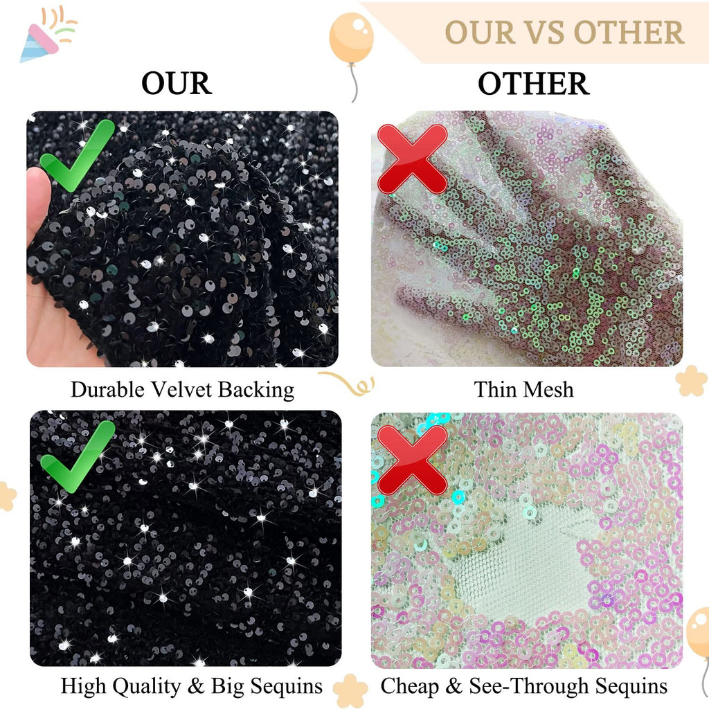 Black Sequin Fabric Glitter Fabric by The Yard 6 Yards Mermaid Sequin Material for Sewing Sparkly Thick Velvet