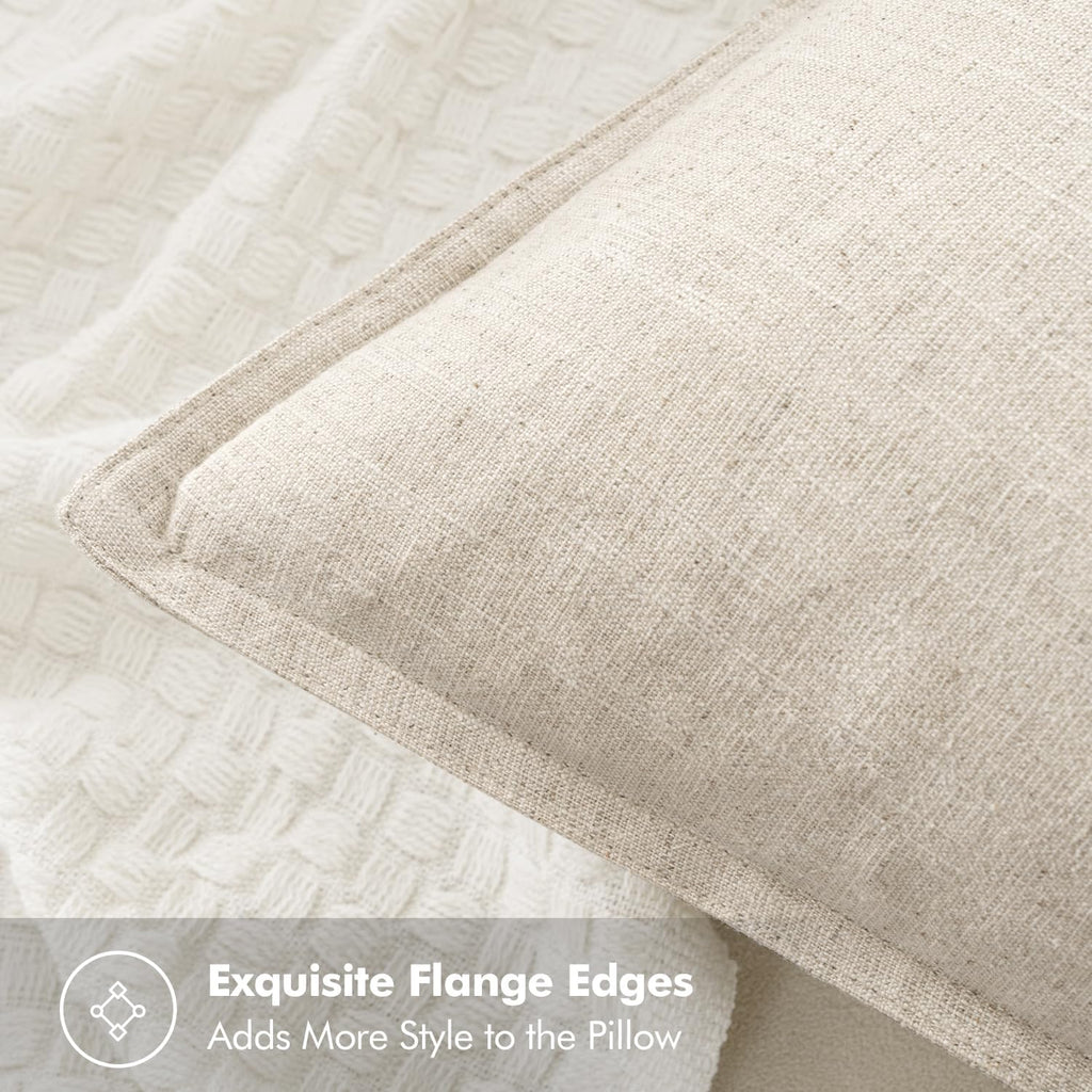Decorative Linen Euro Sham Pillow Covers 24x24 Natural Beige Boho Farmhouse Neutral Couch Throw Pillows