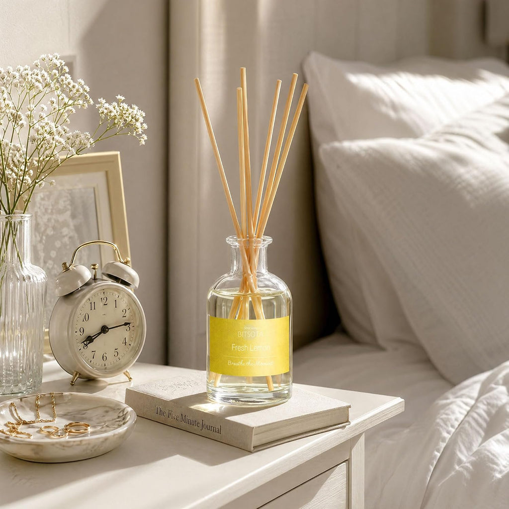 Natural Reed Diffuser Set, Fresh Lemon 3.52 oz (100ml) Scented Diffuser with Sticks Home Fragrance Reed Diffuser
