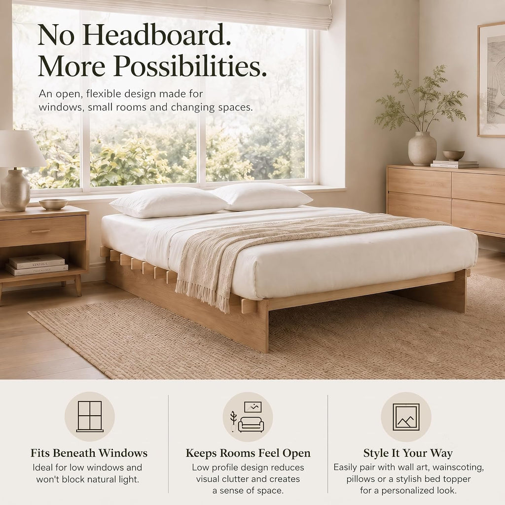 King Size Wood Platform Bed Frame, Japanese Tool-Free Joinery