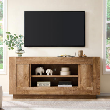 Modern 70" TV Stand for 80" TV, Thick Block Media Console, Light Oak