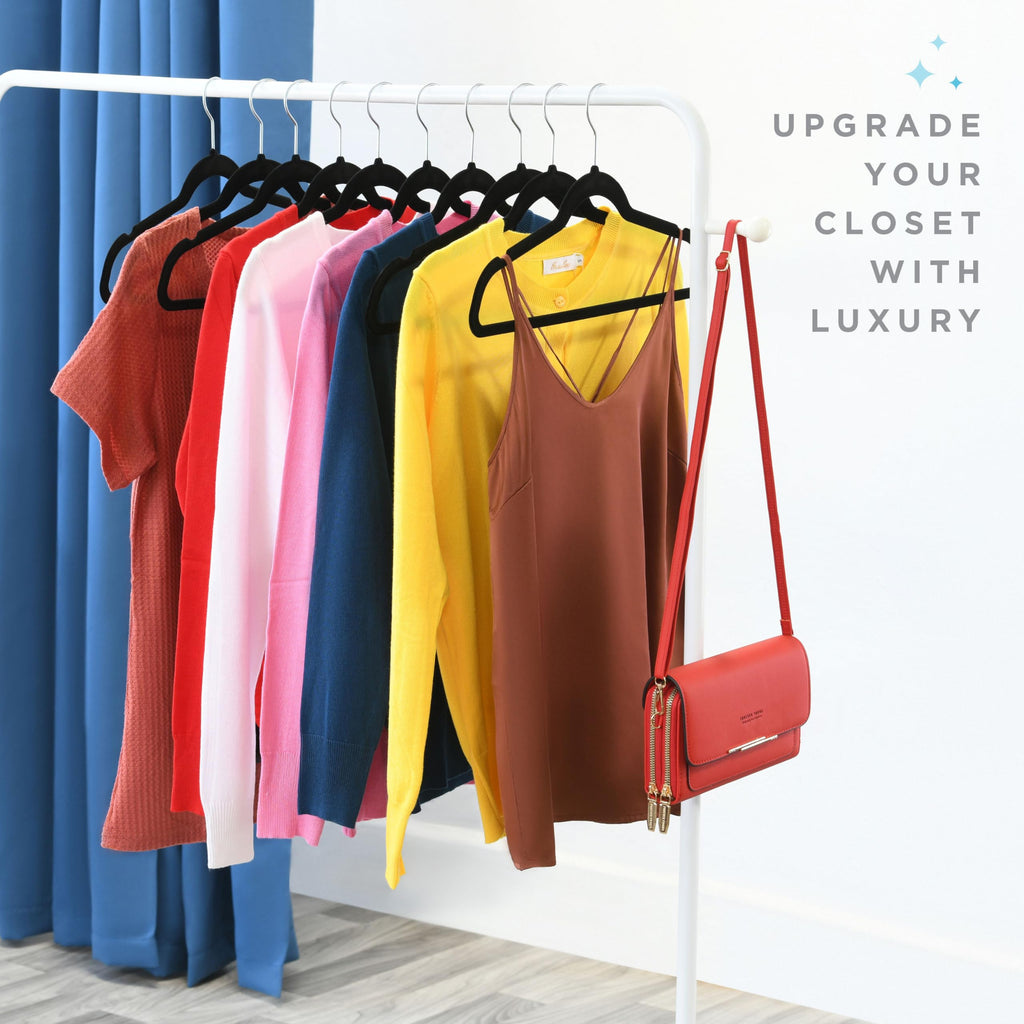 Premium Velvet Hangers 50 Pack - Black Slim Non-Slip Felt Hangers