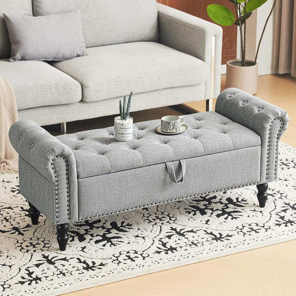 51" Bedroom Bench, End of Bed Bench with Button-Tufted Large Upholstered Storage Bench Ottoman Linen Window Benches