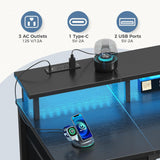 Computer Desk with 4 Drawers,4 Drawer Gaming Desk with with Power Outlets and LED Lights,Office Desk for Small Spaces