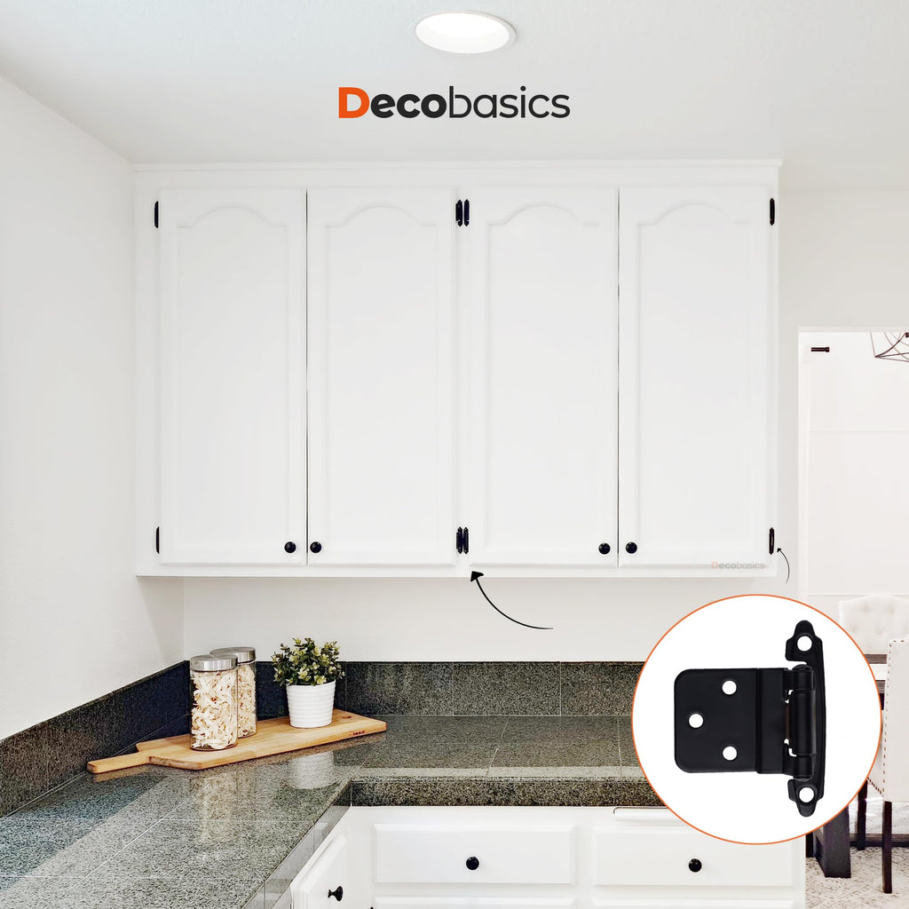 3/8" Inset Cabinet Hinges Black (2 Pair -4 Pcs) Offset Self Closing Matte Black Cabinet Hinges Cabinets w/Bumpers &
