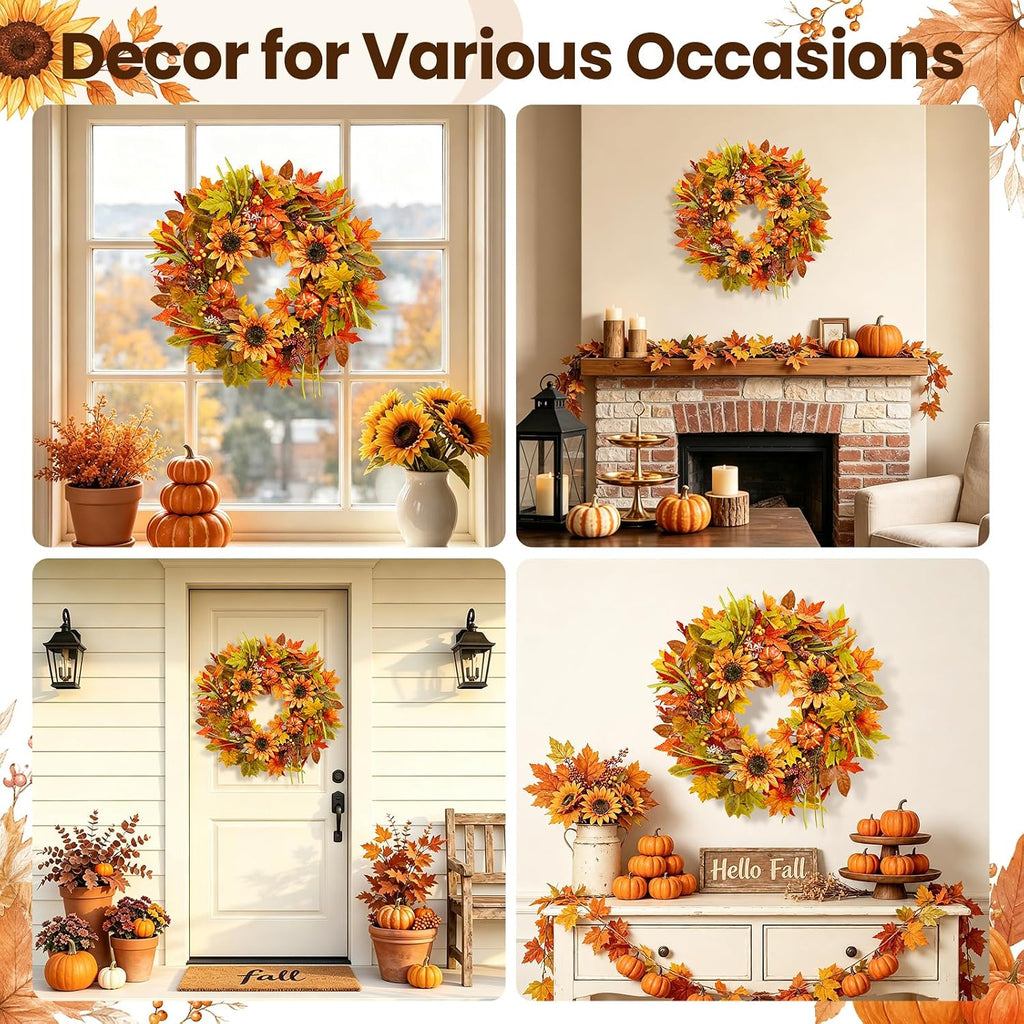 Fall Wreaths for Front Door, Autumn Thanksgiving Door Wreath Fall Decor