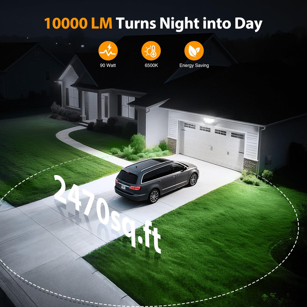 90W Flood Lights Outdoor, Ultra Bright 4-Head LED Security Light with Switch Control, IP66 Waterproof 6500K