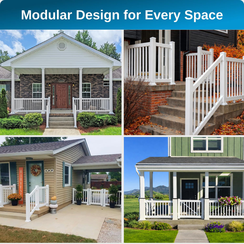 Greenwich Porch and Deck Railing Kit - Vinyl Railing for Stairs on Decks, Porches, Balconies, and More, Versatile DIY