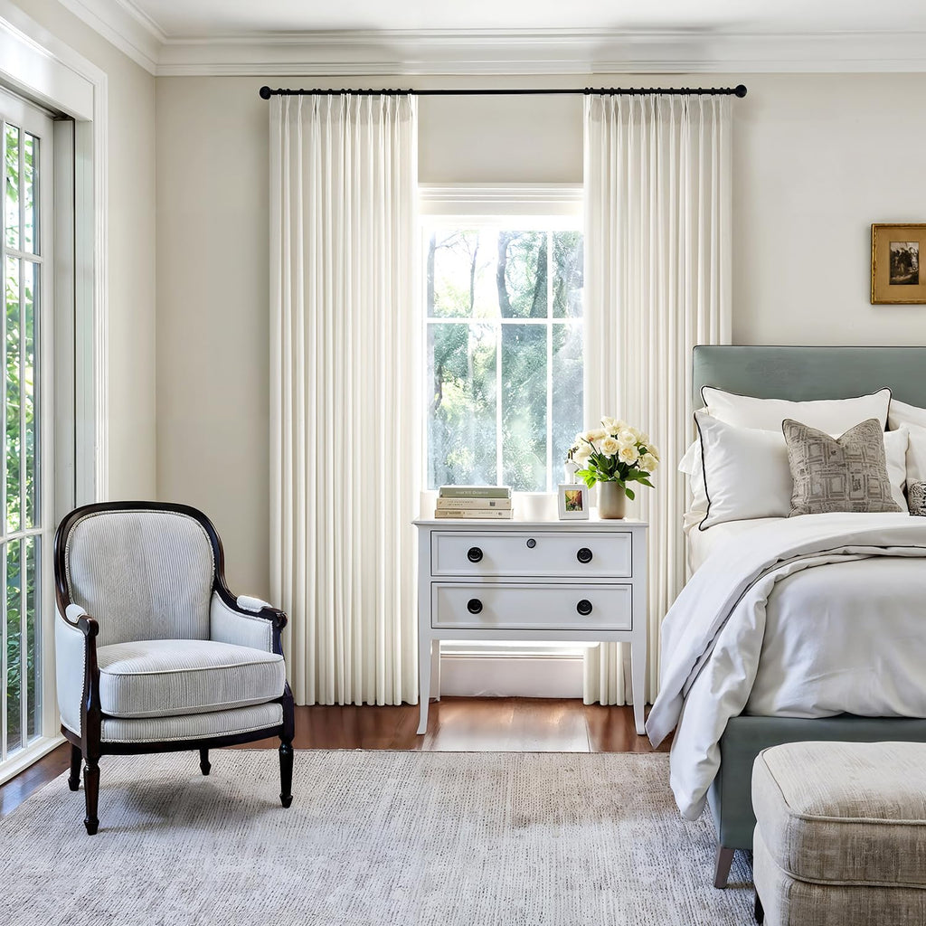 Velvet Pinch Pleated Blackout Ivory Curtains 40x96 Inches