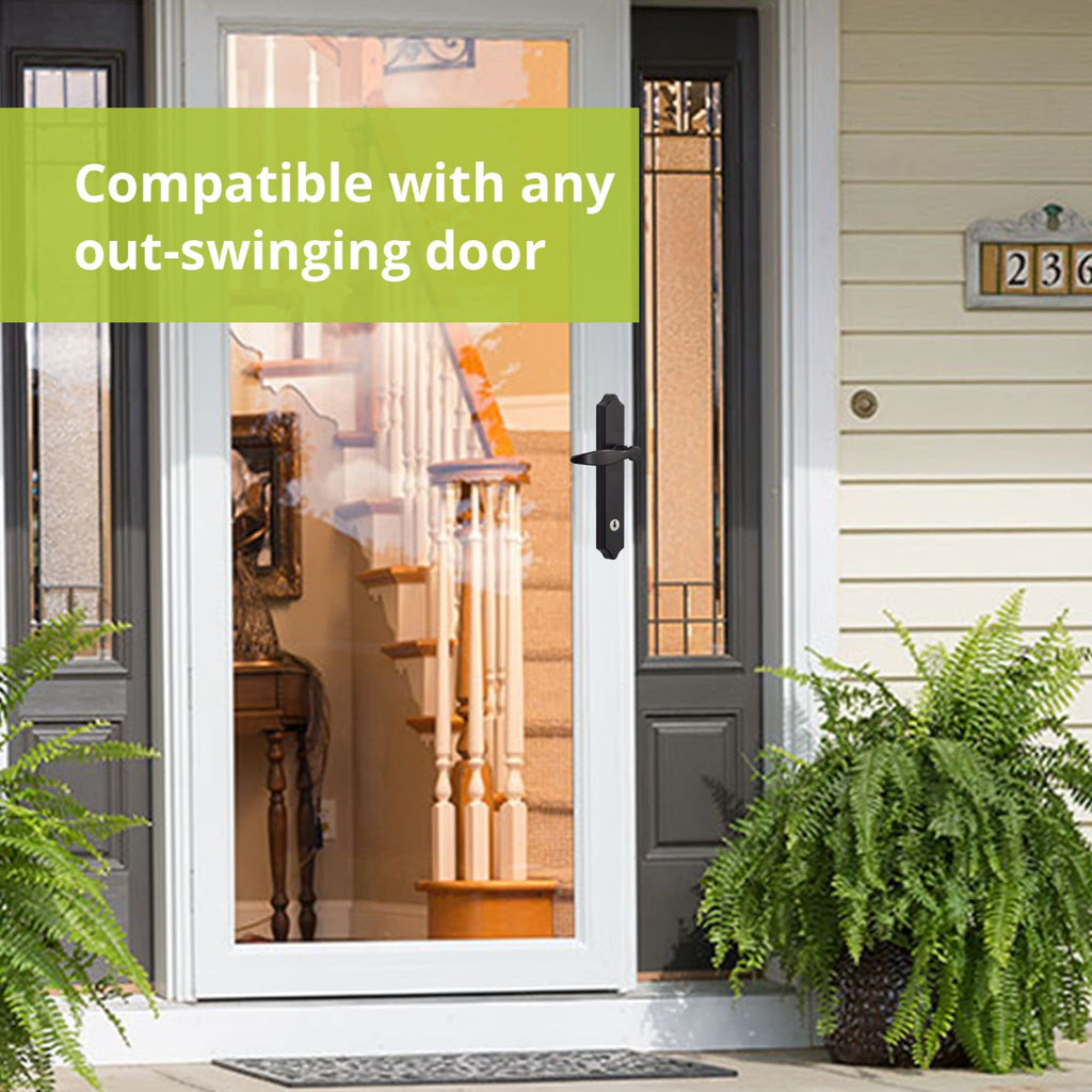 1216 Surface Mount Storm Door Handle with Lock and Key for 1 - 1 1⁄2 inches Thick Doors (Antique Brass, 4-Posts)