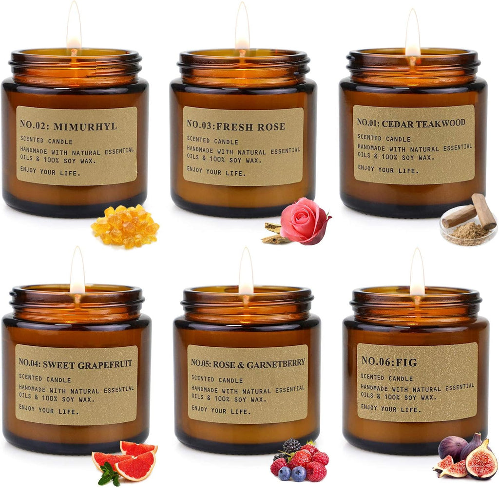 Candles Scented Aromatherapy Candle Gift Set for Women Soy Wax Long Lasting Amber Jar Candles Gift - Set of 6