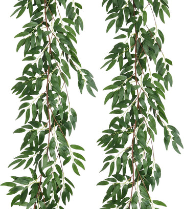 Artificial Willow Leaves Vine Twigs 5.9Ft Fake Hanging Ivy Plants Silk Green Leaf Rattan Garland Greenery Decor - Set of 2