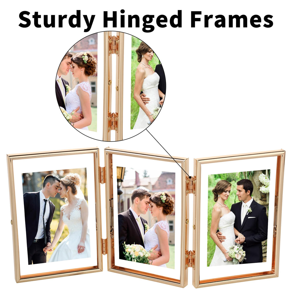 4x6 Triple Floating Frame, Metal Narrow Design, Gold