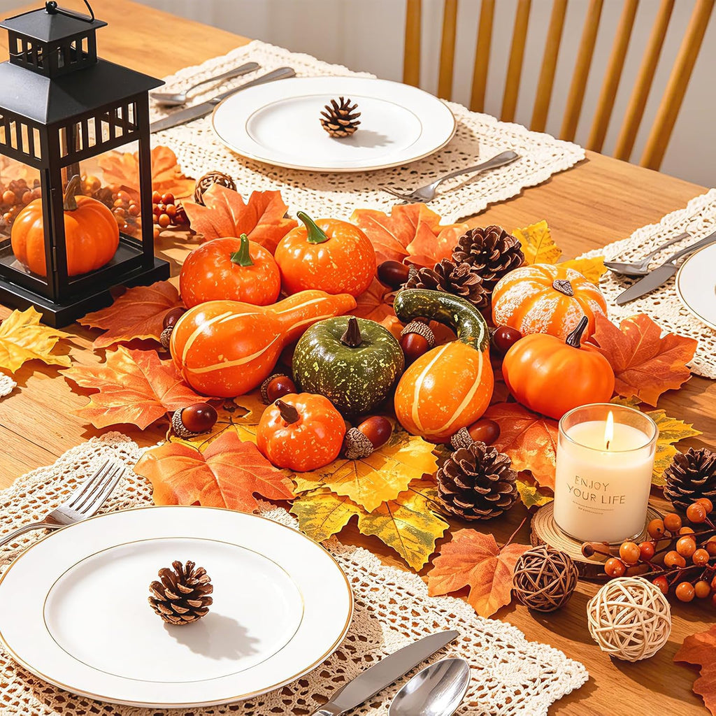 Fall Pumpkins Decor for Autumn Thanksgiving Halloween Home Decoration - Set of 34