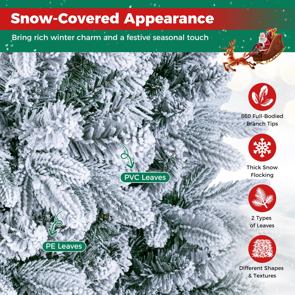 7 FT Snow-Flocked Pre-Lit Half Christmas Tree for Wall Corner