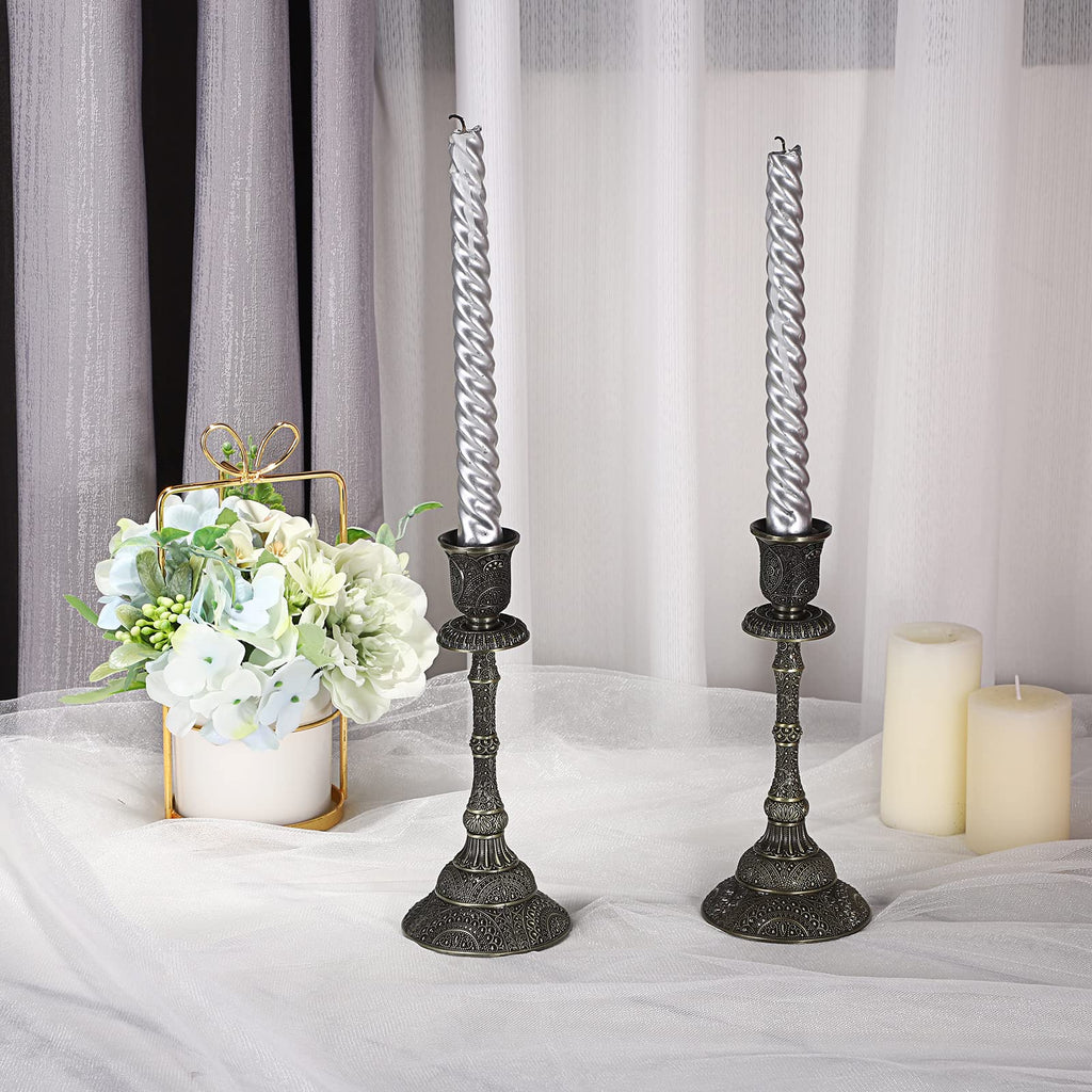 2PCS Bronze Taper Candle Holders Vintage Metal Candlestick Holders