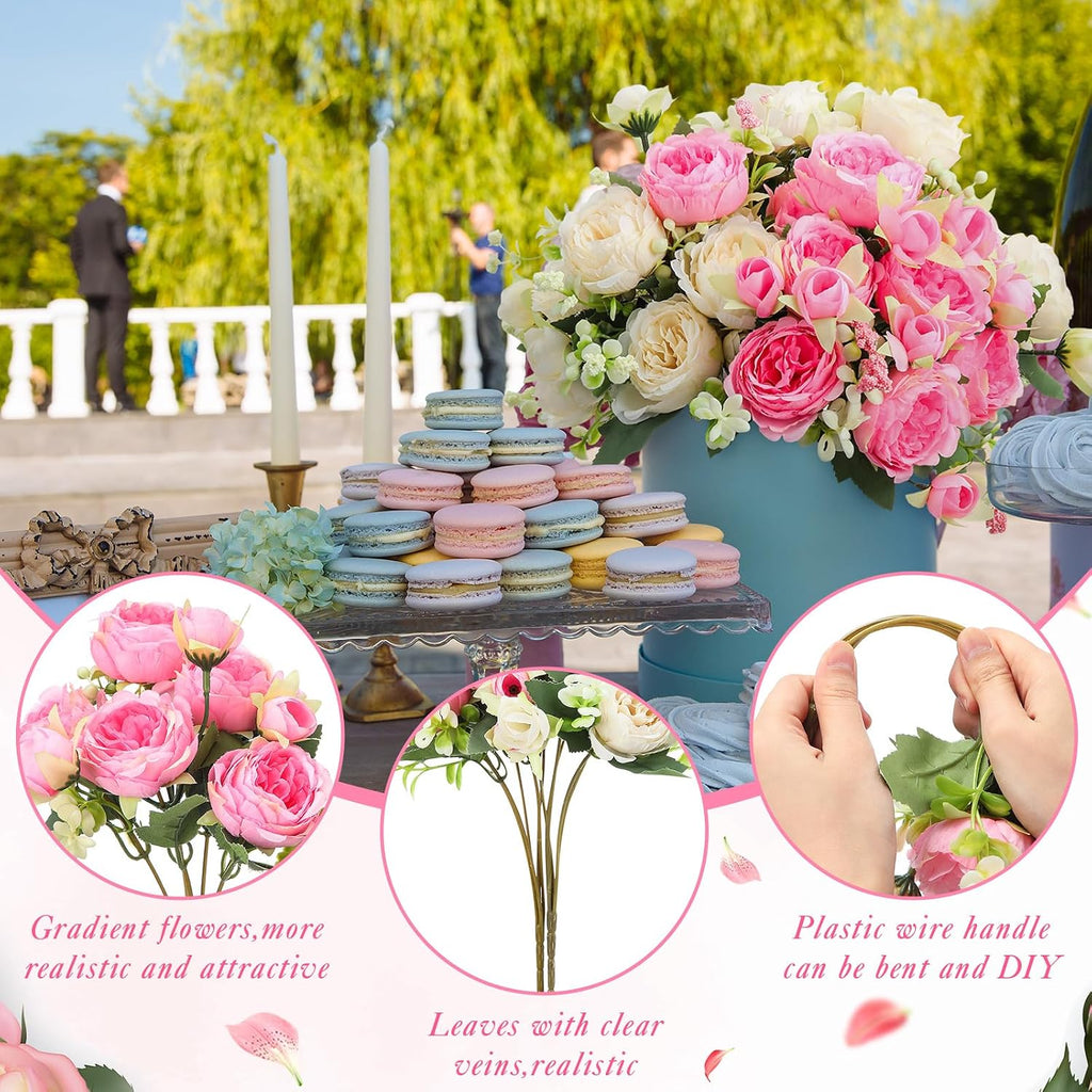 Bundles Artificial Peonies Flowers,Pink, Champagne - Set of 8