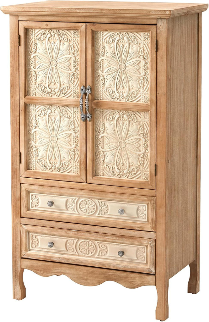 48" Tall Accent Cabinet with 2 Carved Doors and 2 Drawers, Wood Vintage Cabinet with Storage, French Country