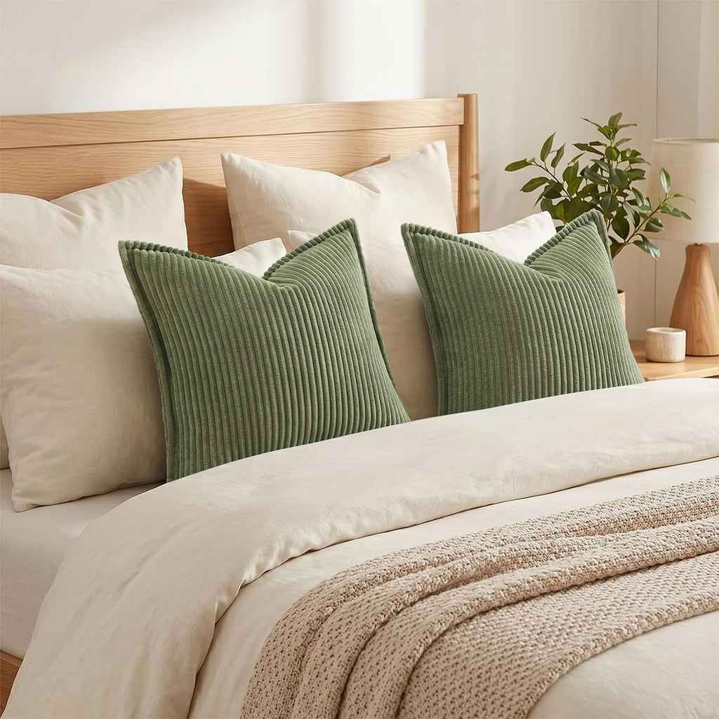 Corduroy Decorative Throw Pillow Covers 12x20 Set of 2 Moss Green