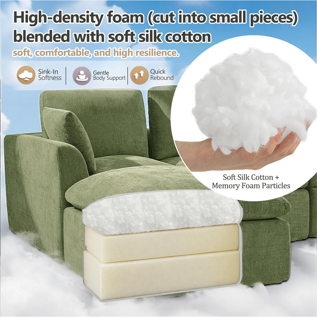 Oversized 240.5" Double-Layered and Soft Cloud Couch Modular Sectional Sofa Boneless Couches 9-Seater U-Shape Couch