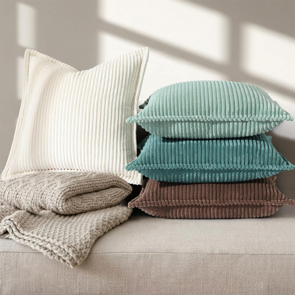 Corduroy Turquoise Throw Pillow Covers 18x18 Set of 2