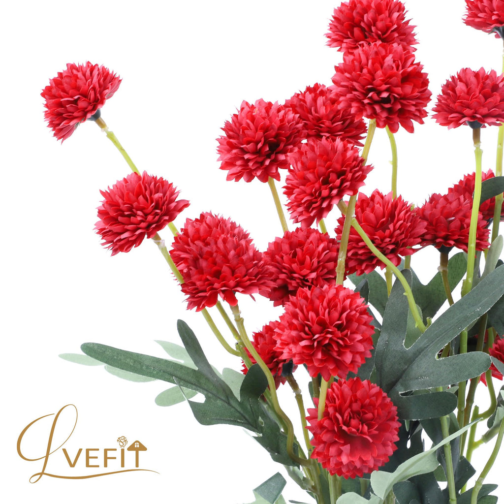 10 Pcs Red Kiku Flower Fake Mums Long Stem Flowers, Faux Kiku Flower Bulk, Silk Flowers Mini Chrysanthemum Floral