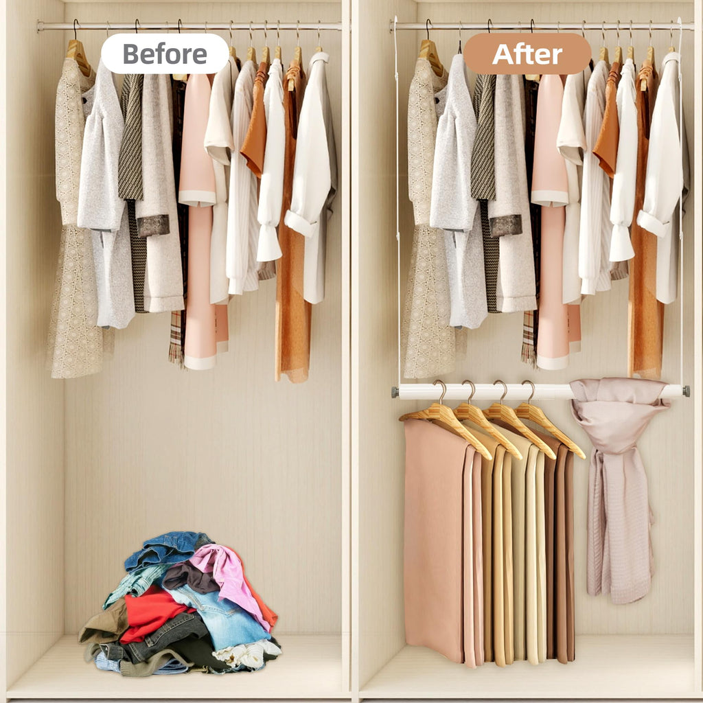 Adjustable Closet Rod for Hanging Clothes, 2 Pack White
