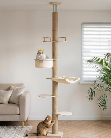 9ft Floor to Ceiling Cat Tree for Large Cats, 5'' Deep Hammock