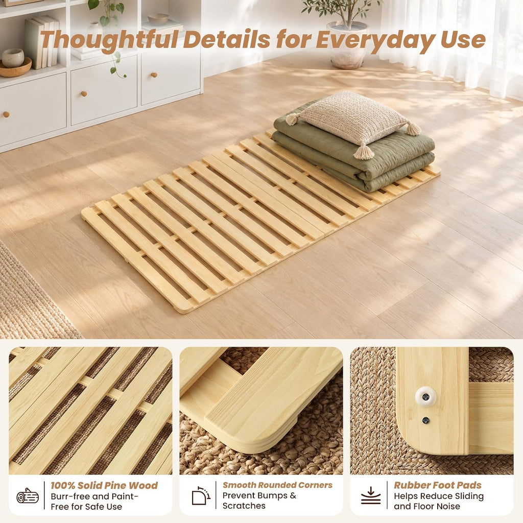 Foldable Floor Bed Frame, Solid Wood Tatami Bed Frame
