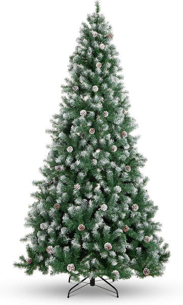 Pre-Decorated Holiday Christmas Tree , Party Decoration w/ 2,028 PVC Branch Tips, Partially Flocked Design, Pine