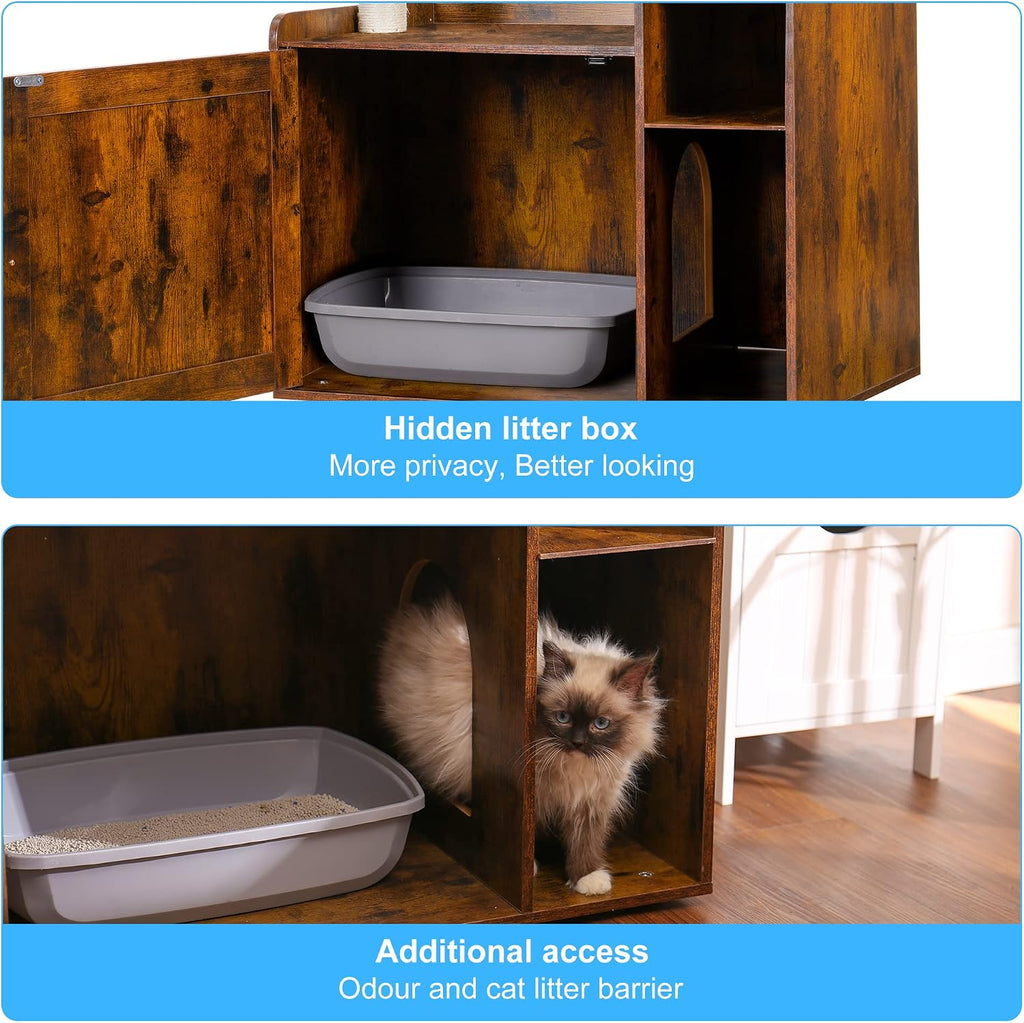 Cat Tree Tower, Food Station, XL Litter Box Enclosure