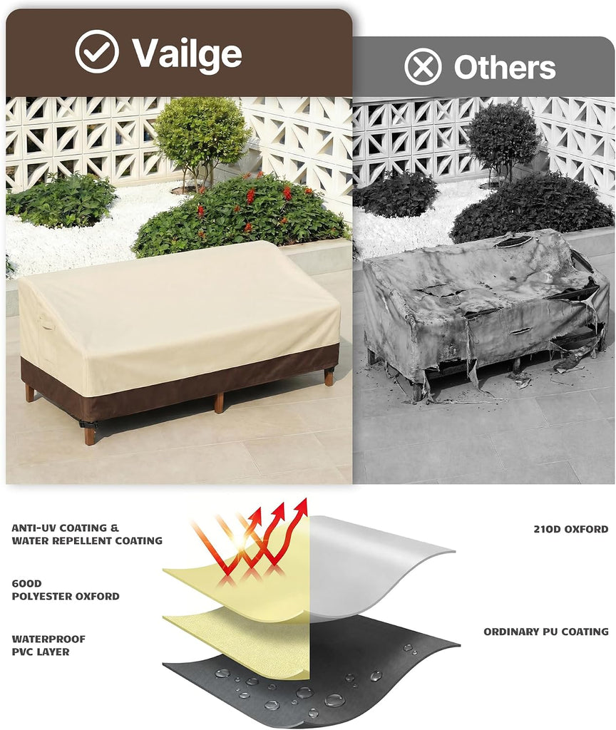 Patio Sofa Cover 3-Seater & Outdoor Couch Cover Waterproof | Heavy Duty 600D Oxford Patio Outdoor Furniture Covers