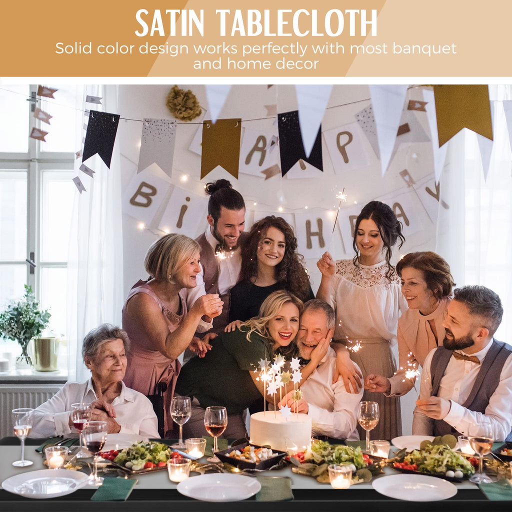 8 Pack Wedding Satin Tablecloth 102 x 58 in Rectangle, Black