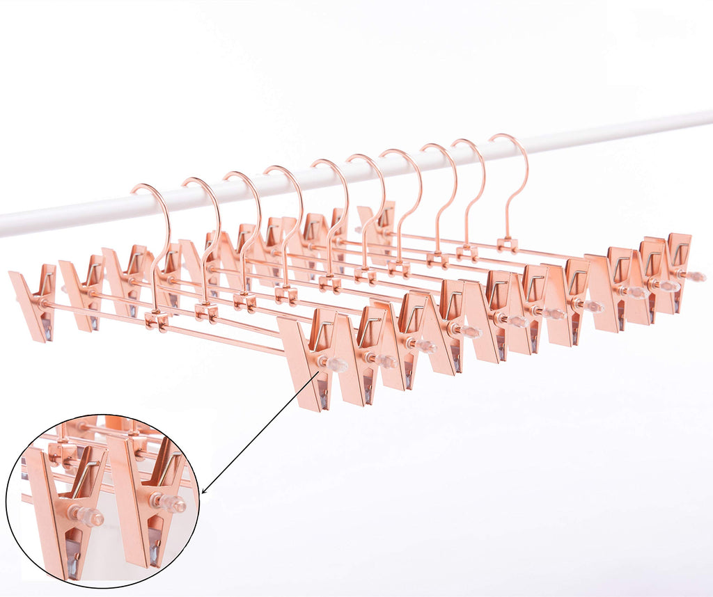13 Inch 20 Pack Heavy Duty Rose Gold Copper Stainless Steel Slack Hanger, Pants Hanger, Skirt Hanger with Adjustable