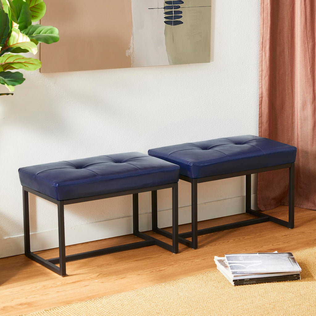 Ottoman Bench Pack of 2, Modern PU Leather Vanity Stools Chairs with Metal Frame, Makeup Stool Padded Foot Rest Stool