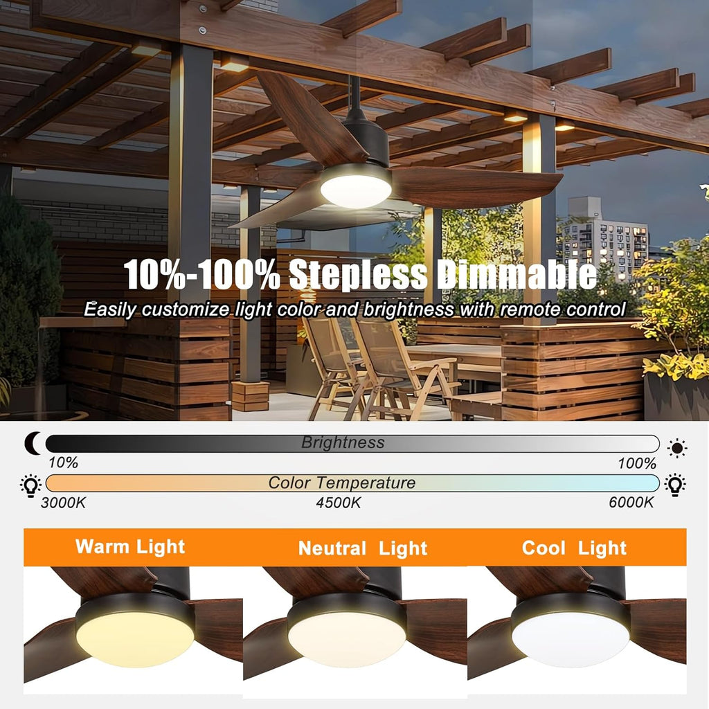 42 Inch Waterproof Gazebo Fans with Lights Outdoor Hanging - Plug in Remote App Control for Patio Indoor Farmhouse Porch - 6 Speed Reversible DC Motor Walnut A101-B0F4NJHP76