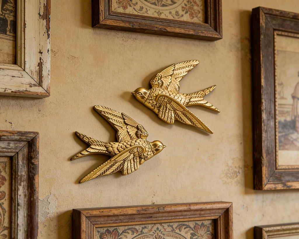 4.75 Inch Gold Swallow Bird Wall Sculpture - Set of 2