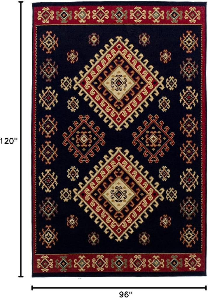 Southwestern Ornamental Border Medallion Ultra-Soft Indoor Area Rug or Runner, with Jute Backing, Anti-Static, 8' x