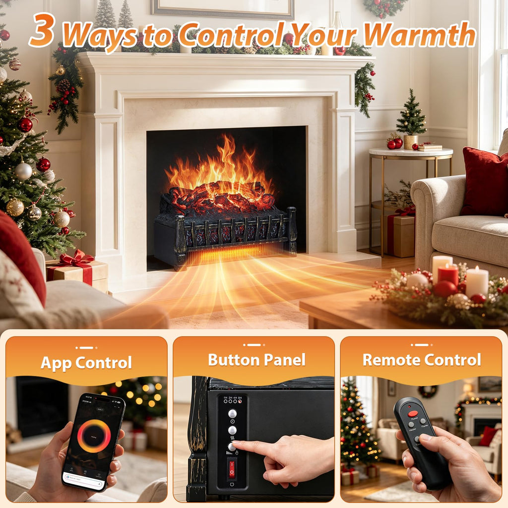 Electric Fireplace Insert Log Heater with Realistic Flame Effect