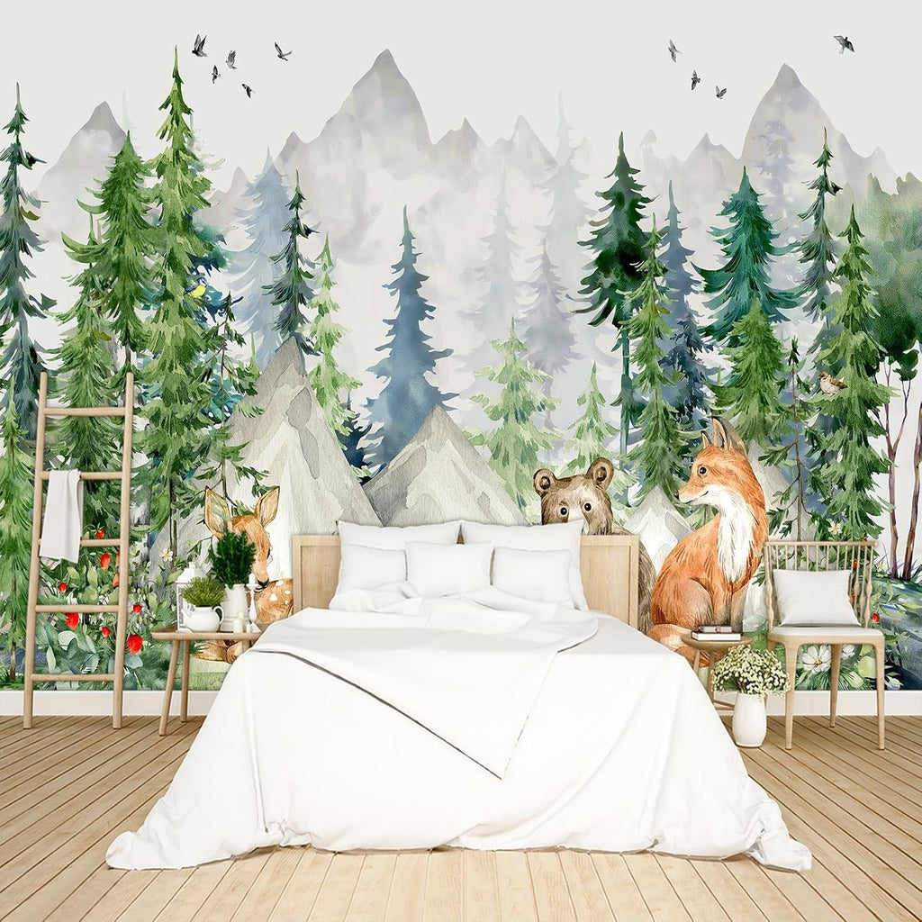 Kids Animals Forest Wallpaper Peel and Stick Nursery wall Mural Living Room - 58"x86"