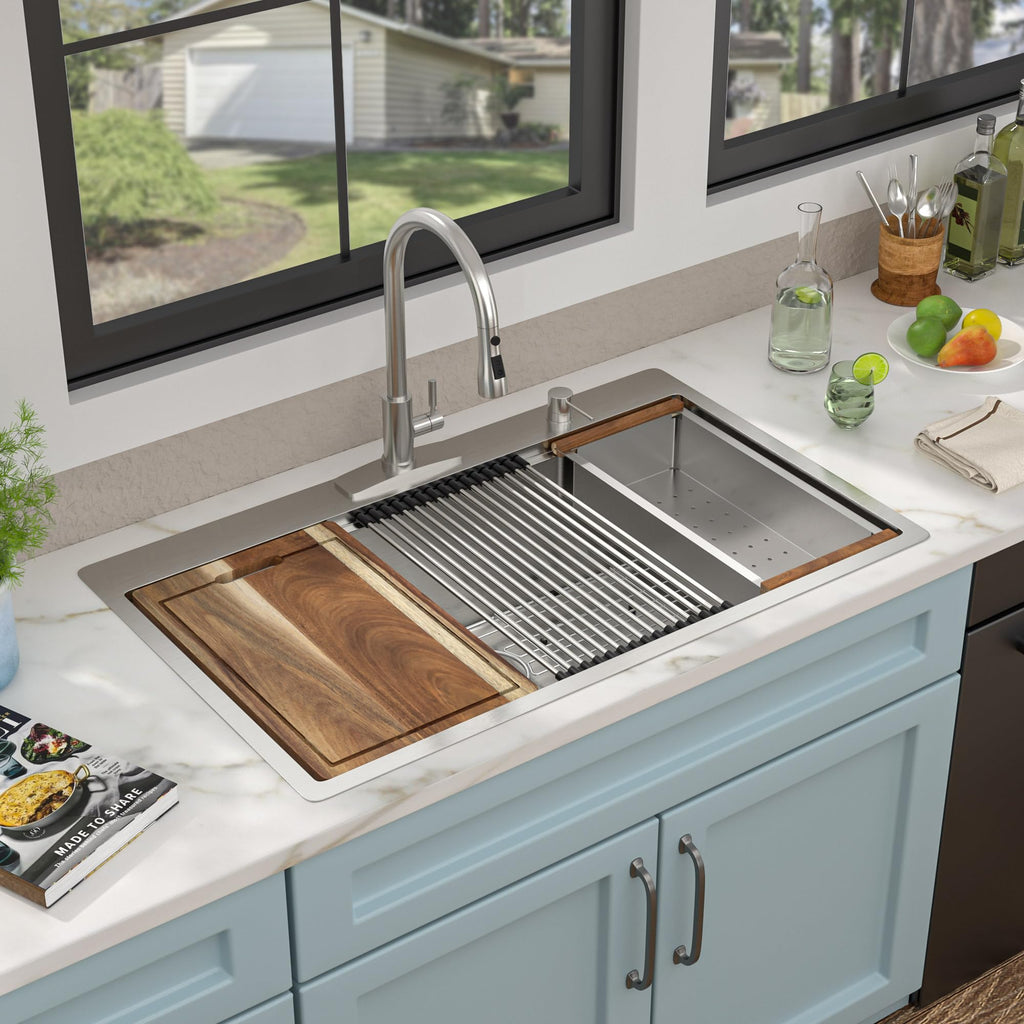 36"x22" Drop In Ledge Workstation Kitchen Sink