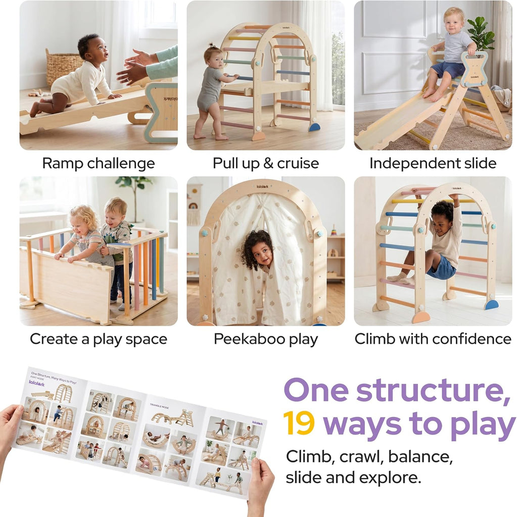 Triangle Set for 6M, in-1 Wooden Montessori Climbing Set, Foldable Toddler Jungle Gym with Climbing Arch