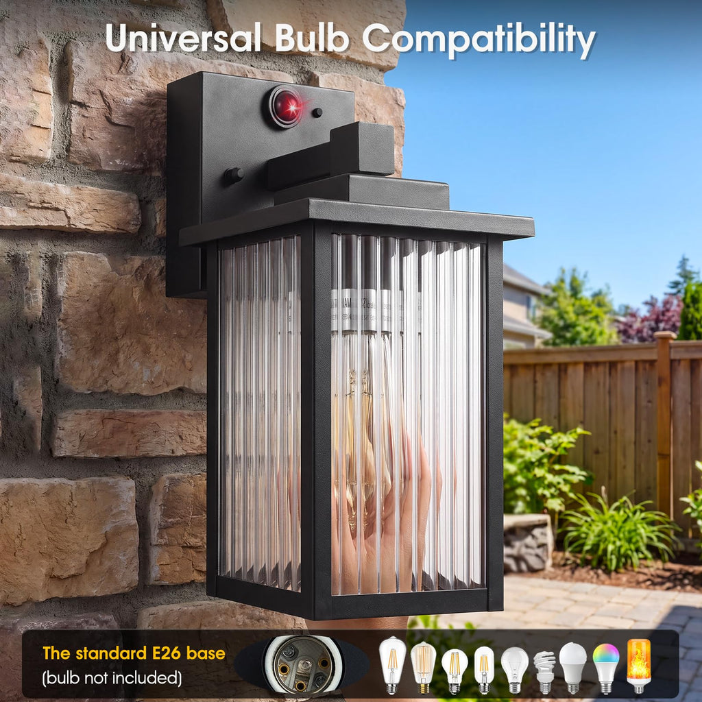 Motion Sensor Wall Light, Dusk to Dawn Outdoor Porch Light Black