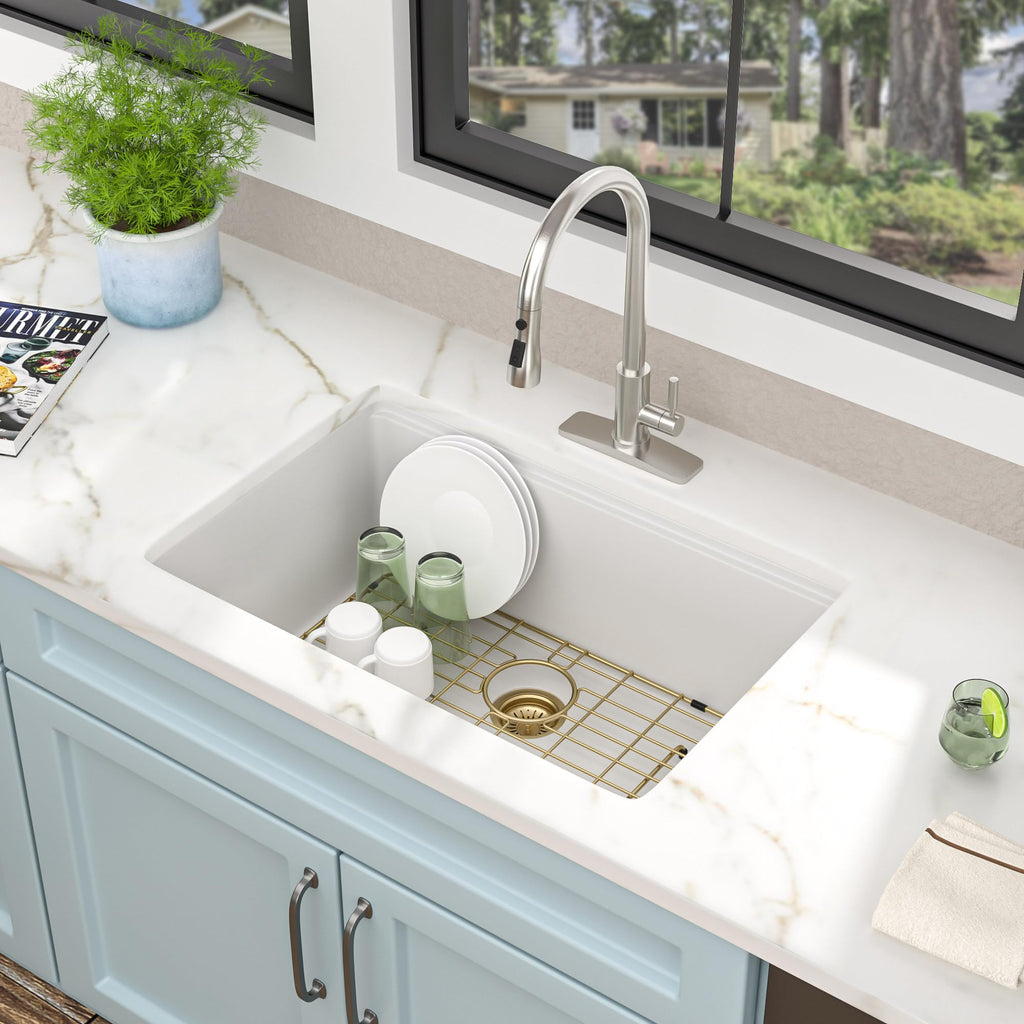 28"x19" Undermount White Granite Composite Kitchen Sink