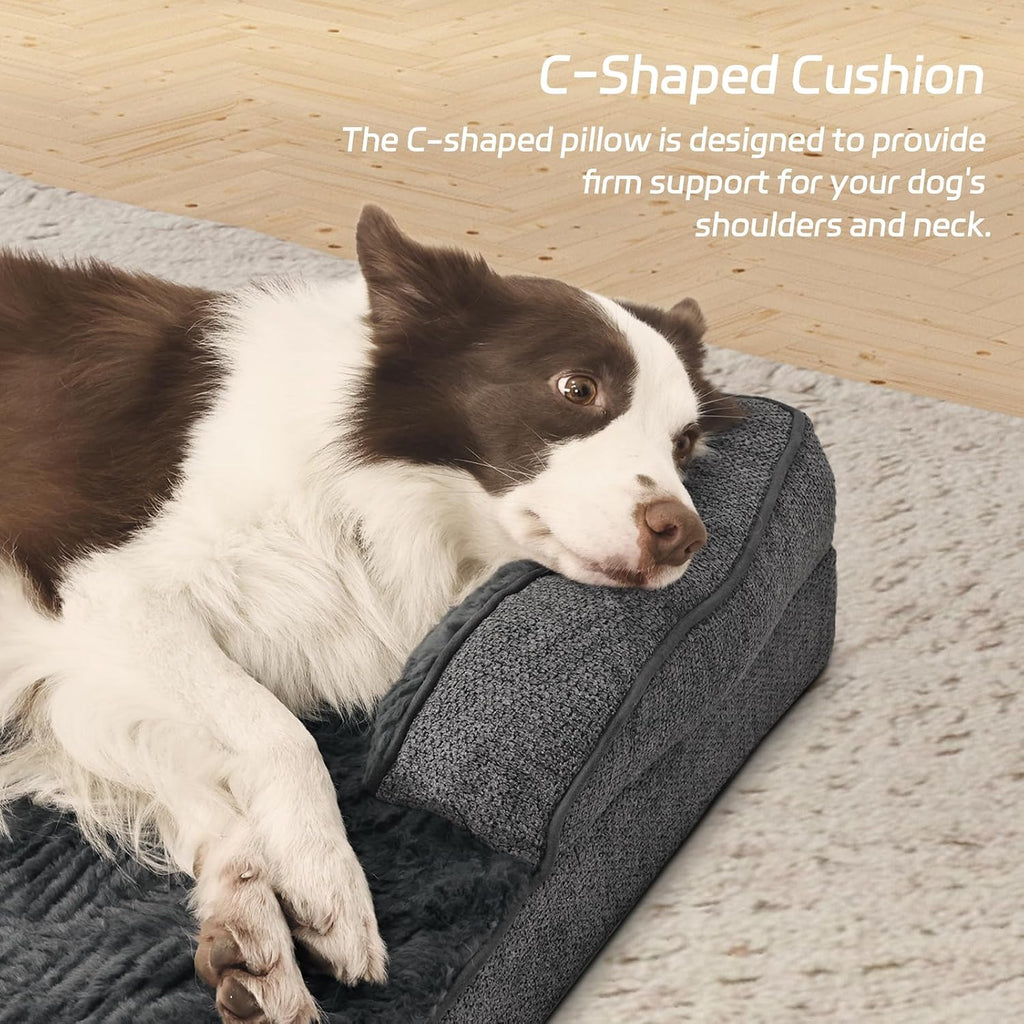 Orthopedic Dog Beds for Large Dogs, Waterproof Memory Foam Large Pet Bed with Sides, Non-Slip Bottom and Egg-Crate