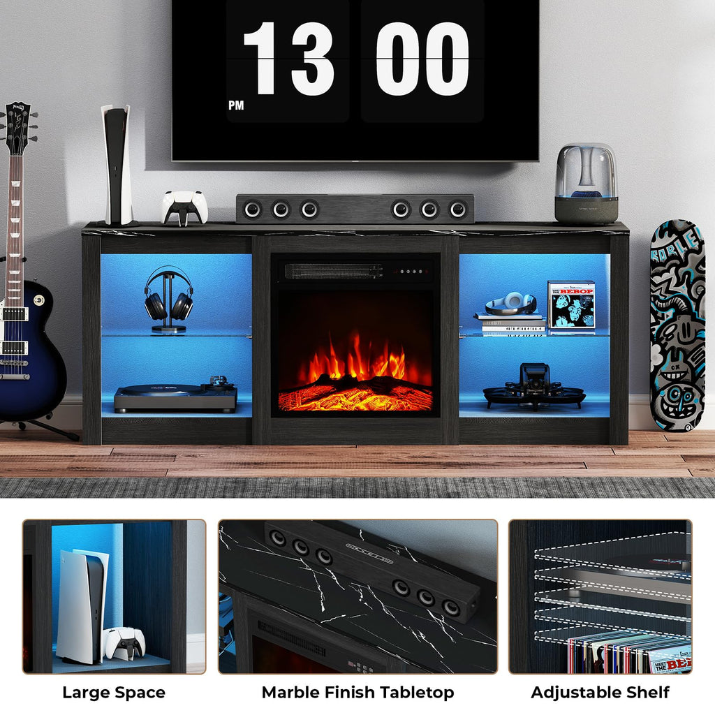 Electric Fireplace TV Stand for TVs Up to 65", 58" Entertainment Center Console Table with 18" Fireplace/LED