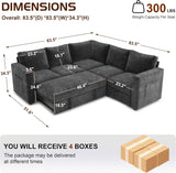 83.5" Sectional Sleeper Sofa with Pull Out Couch, Modern 5 Seat L Shaped Modular Couch